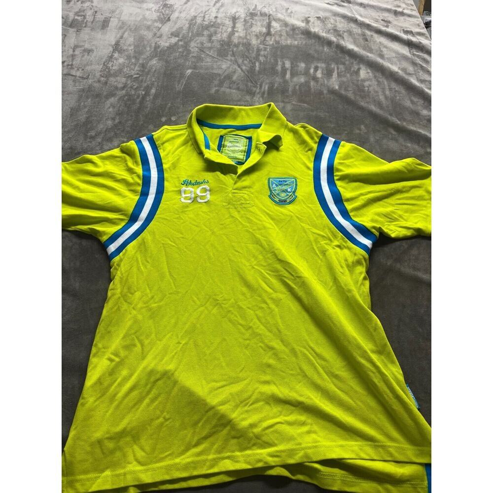 Akdmks Rugby Shirt‎ Men’s Large Text Embroidered Streetwear Boho Yellow Polo